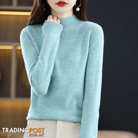8 / MZippay 100% Pure Wool Half-neck Pullover Cashmere Sweater Women's Casual Knit Top