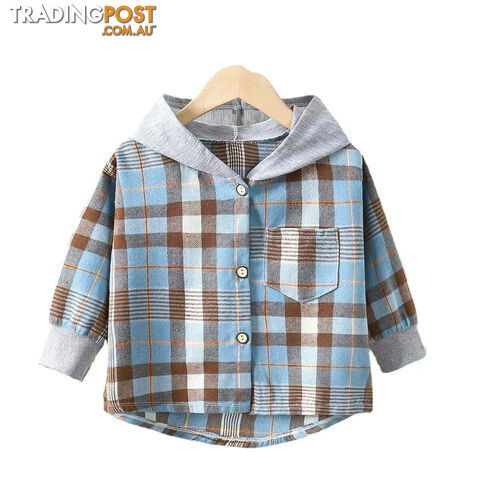 Blue / 4T(100-110CM)Zippay Children's Hooded Shirts Kids Clothes Baby Boys Plaid Shirts Coat for Spring Autumn Girls Long-Sleeve Jacket Bottoming Clothing