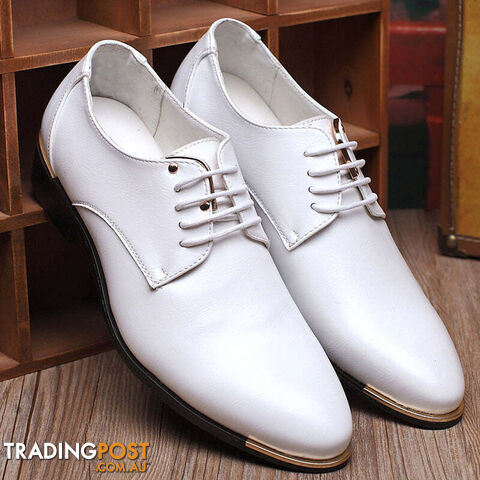 White / 6.5Zippay Fashion High Quality Genuine Pointed Leather Men Oxfords Lace-Up Business Men Shoes Men Dress Shoes Leather Shoes BRM-423