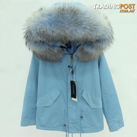 Blue parka blue fur / SZippay Women Winter Army Green Jacket Coats Thick Parkas Plus Size Real Fur Collar Hooded Outwear