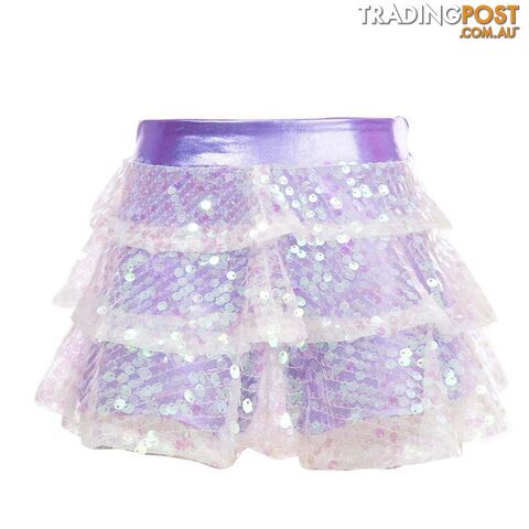 Lavender / 4Zippay Kids Girls Shiny Sequins Tiered Ruffle Skirted Shorts Metallic Culottes for Latin Jazz Modern Dancing Stage Performance Costume