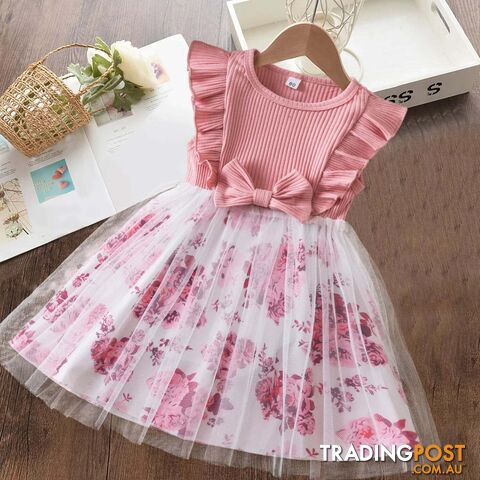 A01985-F / 3TZippay Butterfly Mesh Flying Sleeve Dress Girls Dresses Girls Summer Casual Wear Children's Clothes