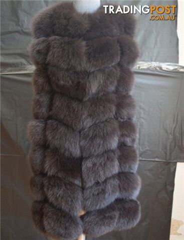 dark brown / M chest 90cmZippay 90CM Natural Real Fox Fur Vest Winter Long Thick Women Genuine Fur Vest Jacket Pockets Real Fur Vest Coats for Women