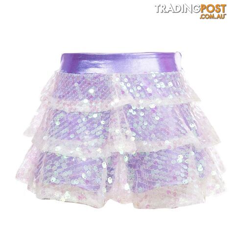 Lavender / 14Zippay Kids Girls Shiny Sequins Tiered Ruffle Skirted Shorts Metallic Culottes for Latin Jazz Modern Dancing Stage Performance Costume
