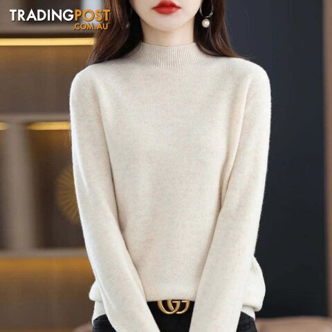 15 / LZippay 100% Pure Wool Half-neck Pullover Cashmere Sweater Women's Casual Knit Top