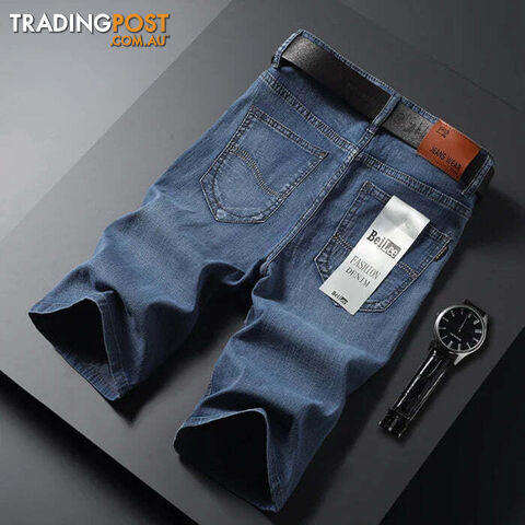 Blue 866 / 34Zippay Summer Men Short Denim Jeans Thin Knee Length New Casual Cool Pants Short Elastic Daily High Quality Trousers New Arrivals