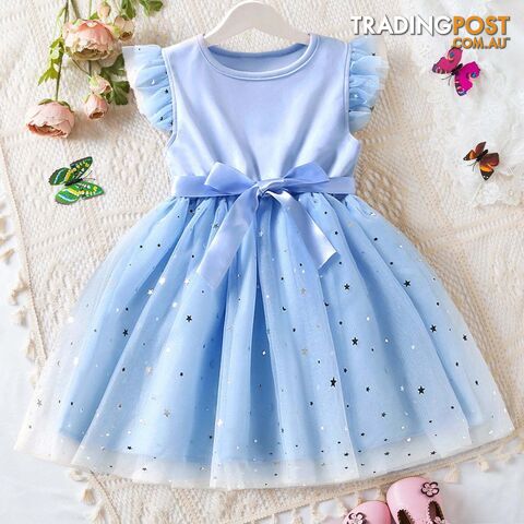 A01981-L / 4TZippay Girls Summer Sleeves Sequins Mesh Dresses for Kids Girls Princess Dress Baby Girl Casual Wear