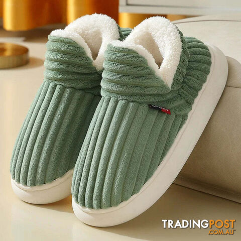 Green / CN 40-41Zippay Unisex Home Men Cotton Slippers Casual Plush Shoes Warm Velvet Sneakers