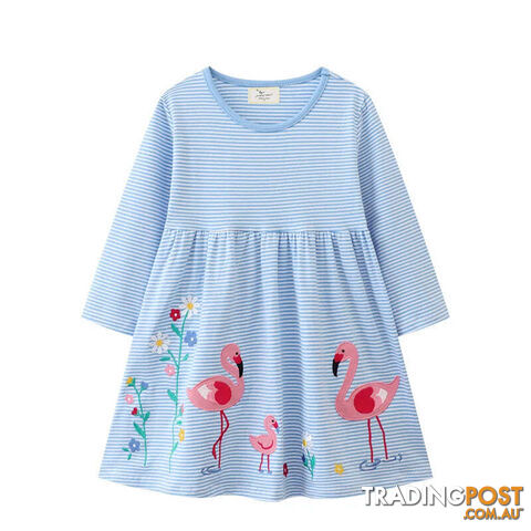 T7003 / 7TZippay Children's School Dresses With Pockets Pen Embroidery Long Sleeve Autumn Kids Preppy Style Dress