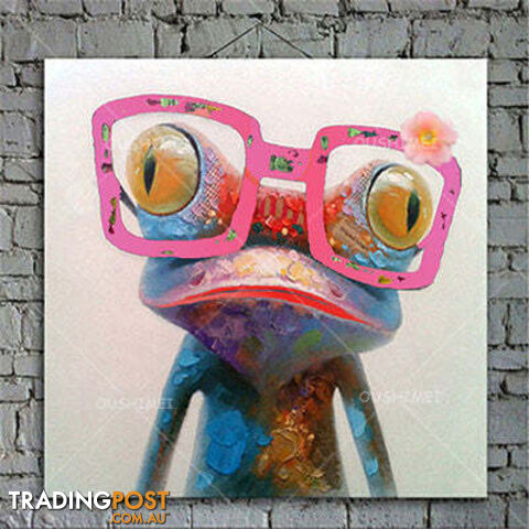 40X40 / HZippay Cartoon Animal Abstract Oil Painting Frog Wears Glasses Unframed Canvas for Kids Rooms for Living Room Bedroom Dining Office Cafe