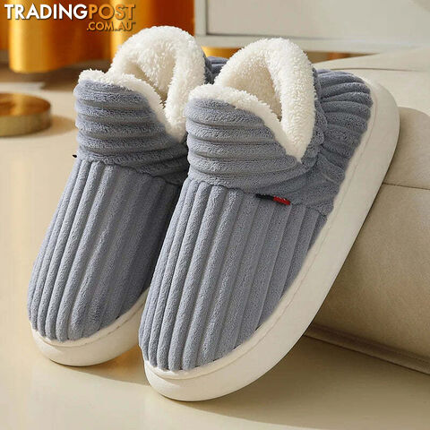 Grey / CN 36-37Zippay Unisex Home Men Cotton Slippers Casual Plush Shoes Warm Velvet Sneakers