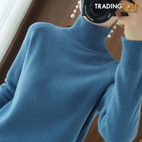 Blue / XXLZippay Turtleneck Pullover Cashmere Sweater Women Pure Color Casual Long-sleeved Loose