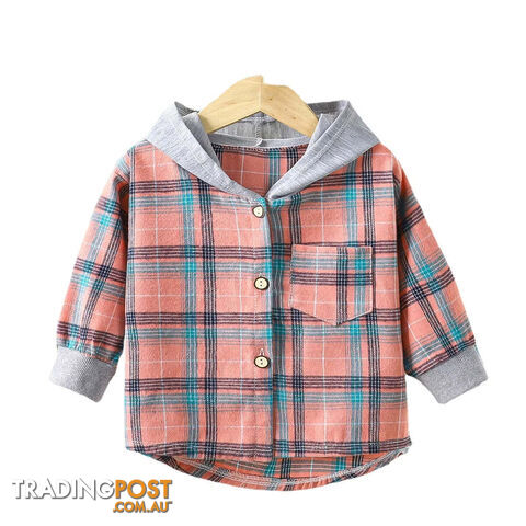 Pink / 2T(80-90CM)Zippay Children's Hooded Shirts Kids Clothes Baby Boys Plaid Shirts Coat for Spring Autumn Girls Long-Sleeve Jacket Bottoming Clothing