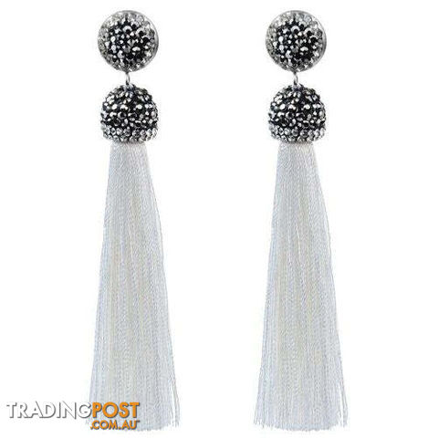 12round whiteZippay Long Tassel Earrings Handmade Bohemian Unusual Silk Crystal Dangle Drop Hanging Earrings
