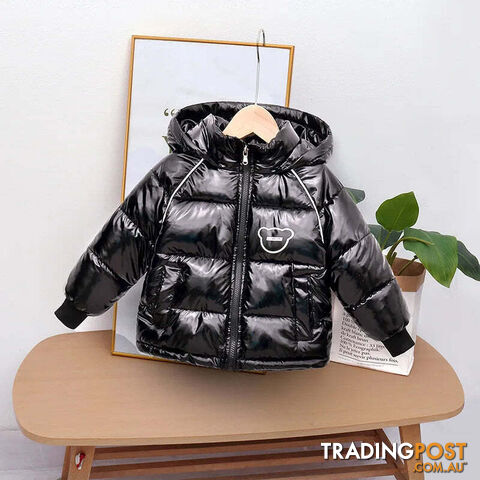 Black / 6Zippay Winter coat hooded Down jacket thickened cartoon print childrens clothes