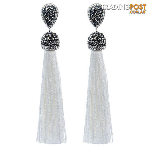 WhiteZippay Long Tassel Earrings Handmade Bohemian Unusual Silk Crystal Dangle Drop Hanging Earrings