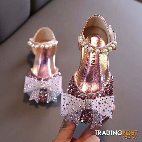 SHF005 Pink / CN 29 insole 18cmZippay Summer Girls Sandals Fashion Sequins Rhinestone Bow Girls Princess Shoes Baby Girl Shoes Flat Heel Sandals