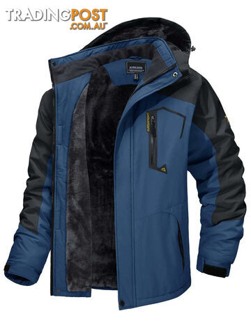 Denim Blue / 6XL (US XL Plus)Zippay Fleece Lining Mountain Jackets Mens Hiking Jackets Outdoor Removable Hooded Coats Ski Snowboard Parka Winter Outwear