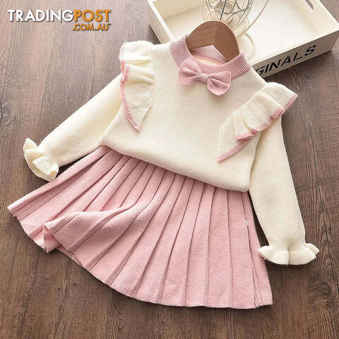 Pink / 5TZippay Casual Girls Dress Knitting Kids Suit Winter Long Sleeves Princess Top and Skirt 2pcs Outfits Sweater Kids Clothes