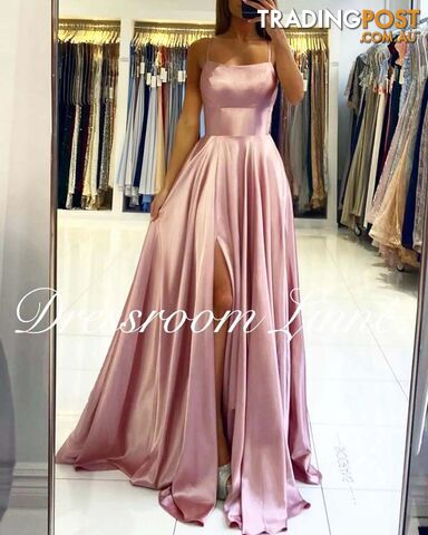 Dusty Pink CPS3026 / 14Zippay Soft Sliky Satin Bridesmaid Gown Cowl Neckline Thin Straps Leg Slit and Flowing A-line Skirt Women