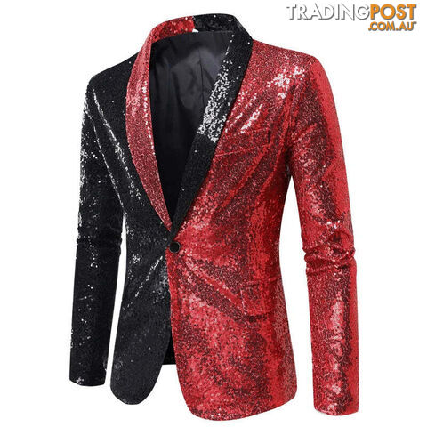 X22 Black Red / US Size SZippay Shiny White Sequin Glitter Blazer for Men One Button Peak Collar Tuxedo Jacket Mens Wedding Groom Party Prom Stage