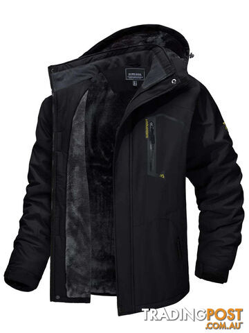 Black / XL (US S)Zippay Fleece Lining Mountain Jackets Mens Hiking Jackets Outdoor Removable Hooded Coats Ski Snowboard Parka Winter Outwear