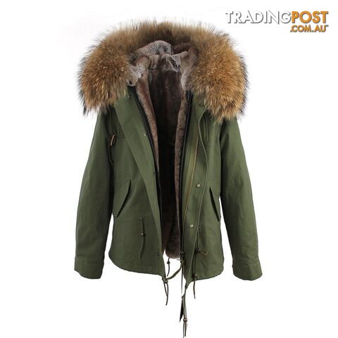 color 8 / MZippay women's army green Large raccoon fur collar hooded coat parkas outwear 2 in 1 detachable lining winter jacket brand style