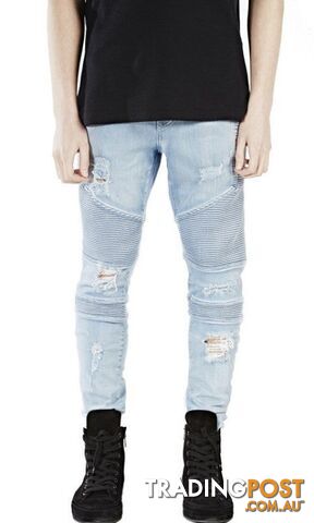 1801 light blue / 33Zippay represent clothing designer pants slp blue/black destroyed mens slim denim straight biker skinny jeans men ripped jeans 28-38