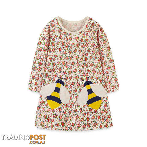 T1444 / 4TZippay Children's School Dresses With Pockets Pen Embroidery Long Sleeve Autumn Kids Preppy Style Dress