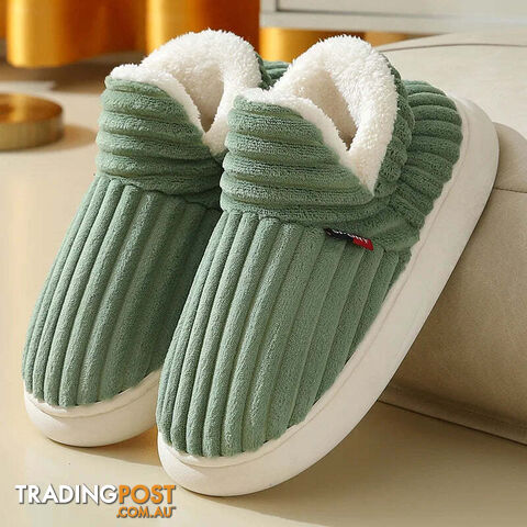 Green / CN 38-39Zippay Unisex Home Men Cotton Slippers Casual Plush Shoes Warm Velvet Sneakers
