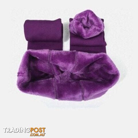 purple / SZippay Winter Women Warm Leggings Elastic High Waist Plus Velvet Faux Thick Slim Stretch Thick Trousers Female