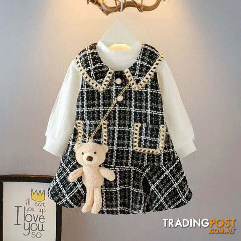 Black / 2TZippay Baby Girls winter Princess Patchwork Dress Kids Bowtie Casual Outfits Baby Lovely Suits