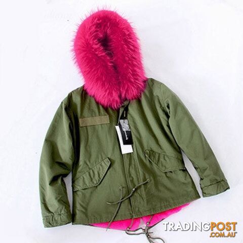 Green parka rose fur / MZippay Women Winter Army Green Jacket Coats Thick Parkas Plus Size Real Fur Collar Hooded Outwear