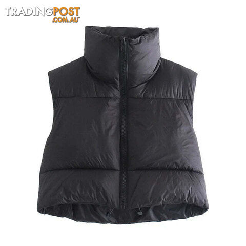 black / MZippay Women's Short Cotton Down Vest Short Stand-up Collar Warm Sleeveless Quilted Vest Outdoor Travel Jacket Tops