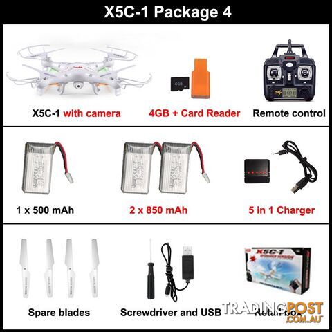 X5C 1 package 4Zippay Syma X5C-1 Quadcopter Drone With Camera or Syma X5-1 rc helicopter