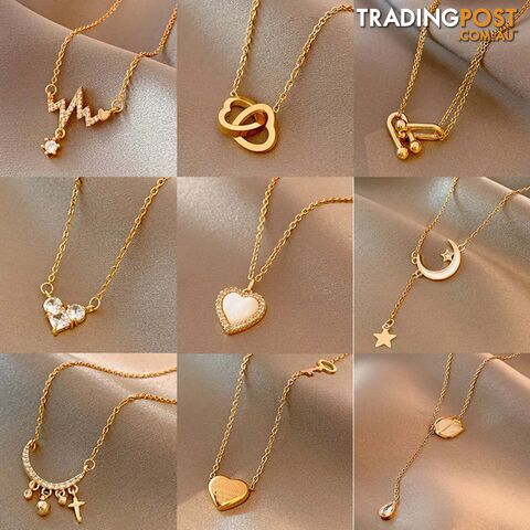 10Zippay Gold Color Stainless Steel Necklace For Women Jewelry Limited Pearl Beads Heart Pendant Necklace Birthday Gift