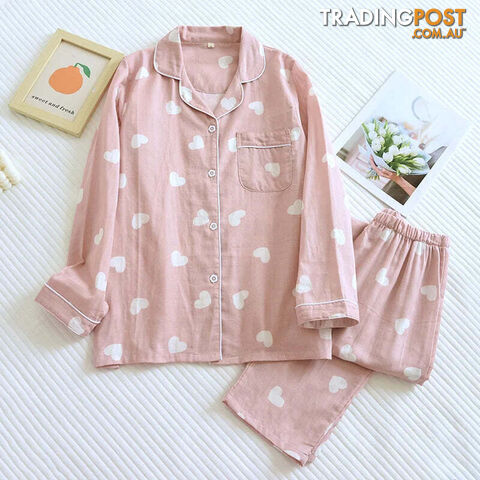 Pink / XLZippay Pajama Set Women's 100% Cotton Long Sleeve Pants Two Piece Love Lovely Sweet Home Furnishing Set