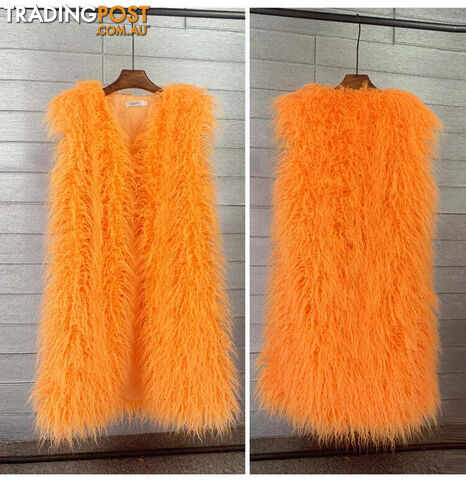 Orange / MZippay Faux Fur Women Long Vest Colorful Warm Faux Fur Big Size Plush Coats Female Jacket Autumn Winter Furry
