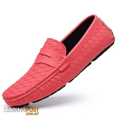 Rose red / 47Zippay Loafers Men Handmade Moccasins Men Flats Casual Leather Shoes Comfy Loafers Shoes