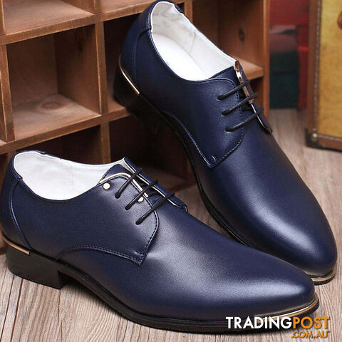 Blue / 6Zippay Fashion High Quality Genuine Pointed Leather Men Oxfords Lace-Up Business Men Shoes Men Dress Shoes Leather Shoes BRM-423
