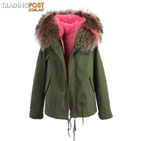 color 3 / LZippay women's army green Large raccoon fur collar hooded coat parkas outwear 2 in 1 detachable lining winter jacket brand style