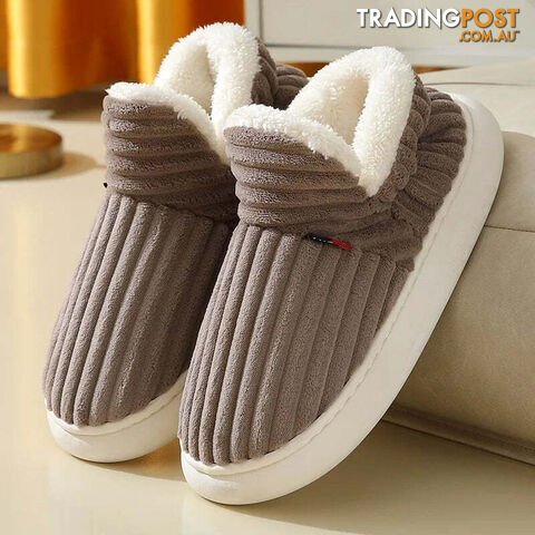 Coffee / CN 36-37Zippay Unisex Home Men Cotton Slippers Casual Plush Shoes Warm Velvet Sneakers