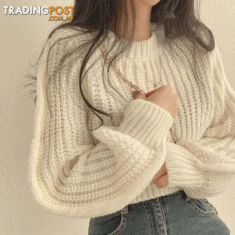 beige / One SizeZippay Knitted Sweater Pullovers New Design Cute Sweet Japan Girls Solid O Neck Short Crop Knit Tops 4 Colors 2023 Winter Autumn