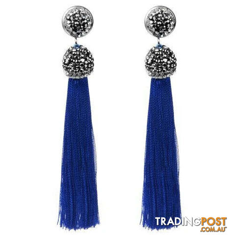 6round dark blueZippay Long Tassel Earrings Handmade Bohemian Unusual Silk Crystal Dangle Drop Hanging Earrings