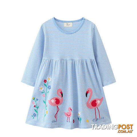 T7003 / 6TZippay Children's School Dresses With Pockets Pen Embroidery Long Sleeve Autumn Kids Preppy Style Dress