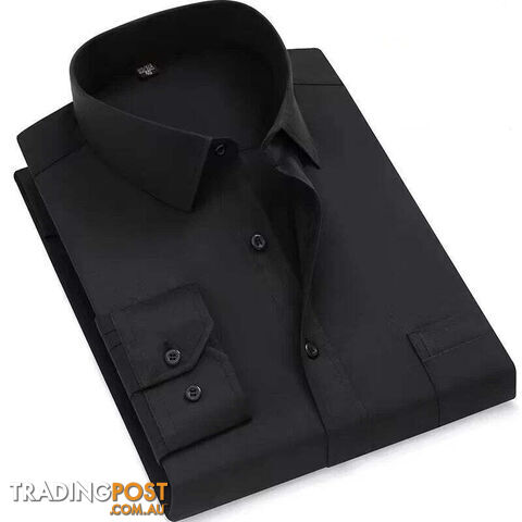 Pure Black / 39 - LZippay Mens Casual Business Long Sleeved Shirt Classic Plaid Striped Male Social Dress Oversized Shirts