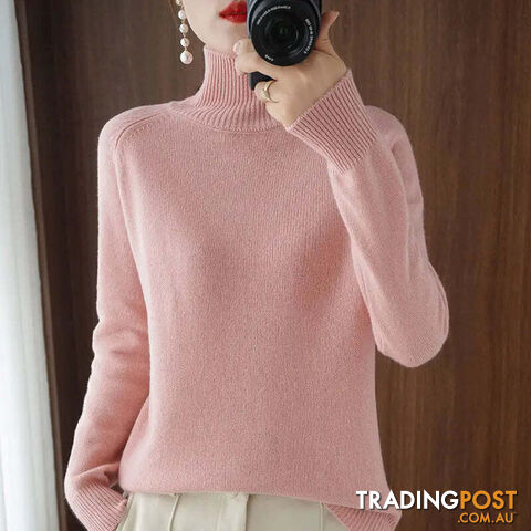 Pink / XLZippay Turtleneck Pullover Cashmere Sweater Women Pure Color Casual Long-sleeved Loose