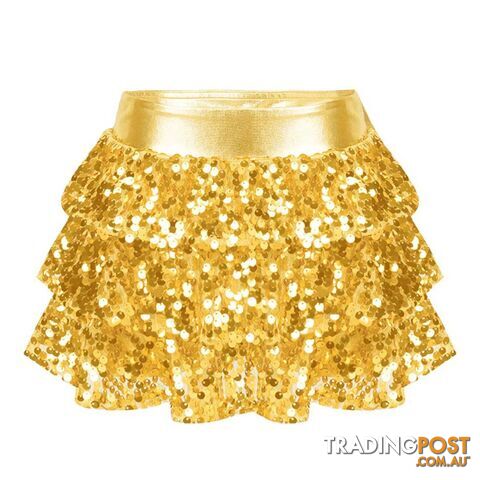 Gold / 6Zippay Kids Girls Shiny Sequins Tiered Ruffle Skirted Shorts Metallic Culottes for Latin Jazz Modern Dancing Stage Performance Costume