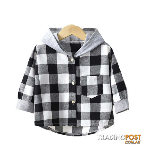Black / 10T(150-160CM)Zippay Children's Hooded Shirts Kids Clothes Baby Boys Plaid Shirts Coat for Spring Autumn Girls Long-Sleeve Jacket Bottoming Clothing
