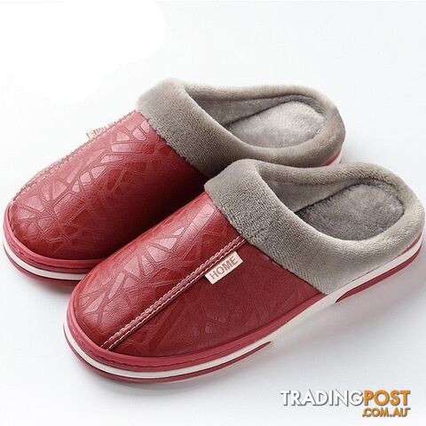 Red / 14Zippay slippers Home Winter Indoor Warm Shoes Thick Bottom Plush Waterproof Leather House slippers man Cotton shoes